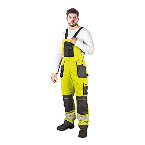 Leber&Hollman Herren Arbeits-Latzhose LH-FMNX-B, 100% Polyester 270 g/m2, Taschen für Knieschoner, reflektierende Streifen an den Hosenbeinen Gelb-Grau-Schwarz 48 Leber&Hollman Herren Arbeits-Latzhose LH-FMNX-B, 100% Polyester 270 g/m2, Taschen für Knieschoner, reflektierende Streifen an den Hosenbeinen Gelb-Grau-Schwarz 48 von LEBER & HOLLMAN