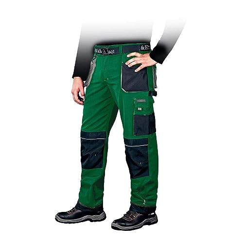 Leber & Hollman Herren Arbeitshose LH-FMN-T B, 65% Polyester 35% Baumwolle 270 g/m2, Bundhose mit Taschen für Knieschoner, 9 Multifunktionstaschen+ Schlaufe und Schlüsselhaken, Grün-Schwarz-Grau, 46 von Leber&Hollman