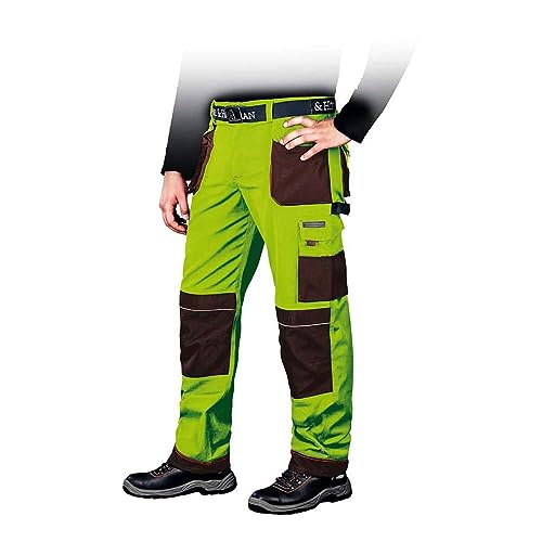 Leber & Hollman Herren Arbeitshose LH-FMN-T B, 65% Polyester 35% Baumwolle 270 g/m2, Bundhose mit Taschen für Knieschoner, 9 Multifunktionstaschen+ Schlaufe und Schlüsselhaken, Limette-Braun, 48 von Leber&Hollman