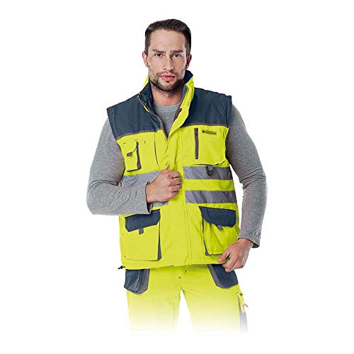 Leber & Hollman Herren Arbeitsweste LH-FMNW-V, gefüttert, 100% Polyester 35 270 g/m2, Futter 100% Polyester, Hochkragen, vorne Reißverschluss und Klettverschluss, Reflexionsstreifen von Leber&Hollman