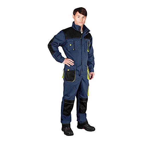 Leber & Hollman Herren Overall LH-FMN-O, 65% Baumwolle, 35% Polyester, 270 g/m2, Hochkragen, 2-Wege-Reißverschluss und Klettverschluss, 14 Taschen, Kniepolstertaschen, Dunkelblau-Schwarz-Gelb Leber & Hollman Herren Overall LH-FMN-O, 65% Baumwolle, 35% Polyester, 270 g/m2, Hochkragen, 2-Wege-Reißverschluss und Klettverschluss, 14 Taschen, Kniepolstertaschen, Dunkelblau-Schwarz-Gelb von LEBER & HOLLMAN