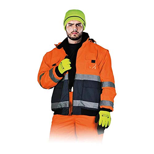 Leber&Hollman RAWPOL Fleece-isolierte Schutzjacke mit Kapuze mit Reflexstreifen abnehmbare Ärmel Arbeitskleidung Polyester Oxford 300D XXL Orange und Marineblau von Leber&Hollman