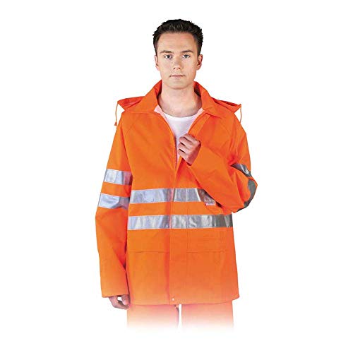 Leber&Hollman RAWPOL Protective Rainproof Jacket Herren Kapuze Reflexstreifen Verschluss mit Reißverschluss und Druckknöpfen Arbeitskleidung Polyester Oxford 300D M Orange von Leber&Hollman