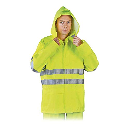 RAWPOL Protective Rainproof Jacket Herren Kapuze Reflexstreifen Verschluss mit Reißverschluss und Druckknöpfen Arbeitskleidung Polyester Oxford 300D L Gelb von Leber&Hollman