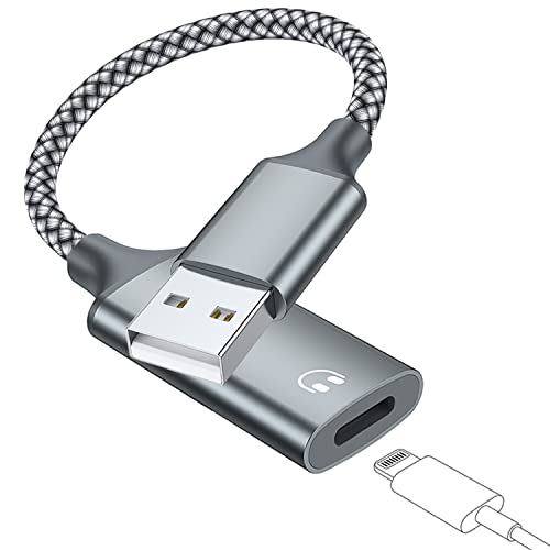 USB A auf Beleuchtung Audio-Adapterkabel, Nylon geflochten, USB-Stecker auf Lightning-Buchse, Dongle-Konverter, Unterstützung Lautstärkeregler, Mikrofon, PC-Kopfhörer, Kopfhörer (grau) von LecLooc