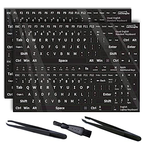 2 Stück Englisch Ersatz schwarze Aufkleber mit weißen Buchstaben (glänzend), geeignet für jede Standard-Tastatur, Laptop-Tastatur, Apple-Tastatur, mit zwei exklusiven Pinzetten und Reinigungsbürste. von Lechengjia