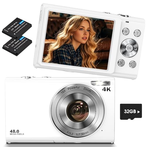 Digitalkamera 4K,Lecnippy 48MP Autofokus Kamera Fotokamera mit 32G Speicherkarte 16X Digitaler Zoom,Kompaktkamera mit 2,8 Zoll Bildschirm für Anfänger(Weiß) von Lecnippy