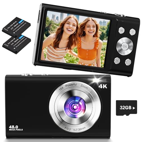 Digitalkamera 4K,Lecnippy 48MP Autofokus Kamera Fotokamera mit 32G Speicherkarte 16X Digitaler Zoom,Kompaktkamera mit 2,8 Zoll Bildschirm für Anfänger(Schwarz) von Lecnippy