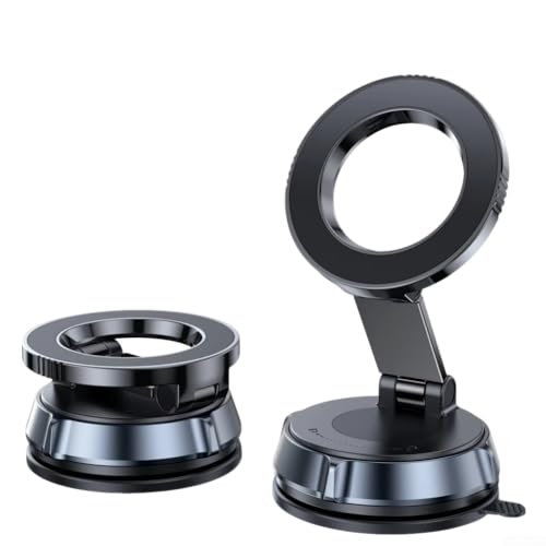 Lecreatekit Faltbare magnetische Auto-Telefonhalterung, Vakuum-Magnethalterung mit Vakuum-Saugnapfhalterung, drehbarer, tragbarer Magnetständer (schwarz) von Lecreatekit