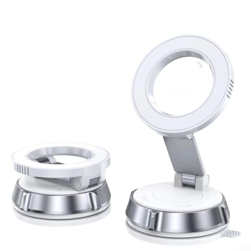 Lecreatekit Faltbare magnetische KFZ-Handyhalterung, Vakuum-Magnethalterung mit Vakuum-Saugnapfhalterung, drehbarer, tragbarer Magnetständer (weiß) von Lecreatekit