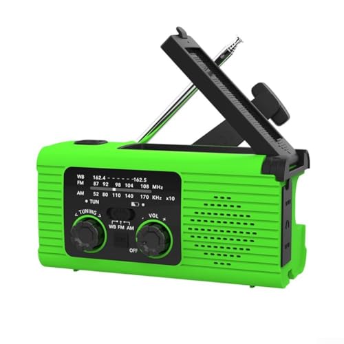 Solar-Wetterradio, 4000 mAh, Solar-Wetterradio mit mehreren Leistungsoptionen, LED-Taschenlampe, wasserdicht (IPX3), für Notfälle im Freien (Grün) von Lecreatekit