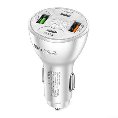 USB-Autoladegerät, schnelles Aufladen, 4 Anschlüsse, Kfz-Ladegerät, Effizienzausgang mit USB-unterstützendem Adapter zum Aufladen des Fahrzeugs (weiß) von Lecreatekit