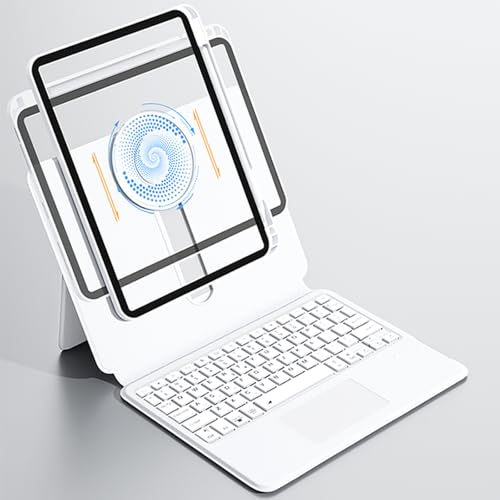 Lecsas Stilvolle Schutzhülle für iPad Air 13 2024 (M2) mit Smart-Trackpad für iPad Pro 6. Generation, drehbare Hülle, intelligente Hintergrundbeleuchtung und Stifthalter, Weiß von Lecsas