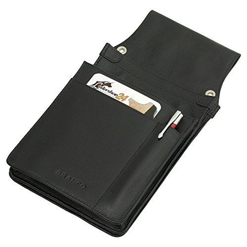 Profi Tablet-Kellnertasche passend für iPad mini bis 8 Zoll & Kellnerbörse Rindsleder Schwarz von Ledershop24