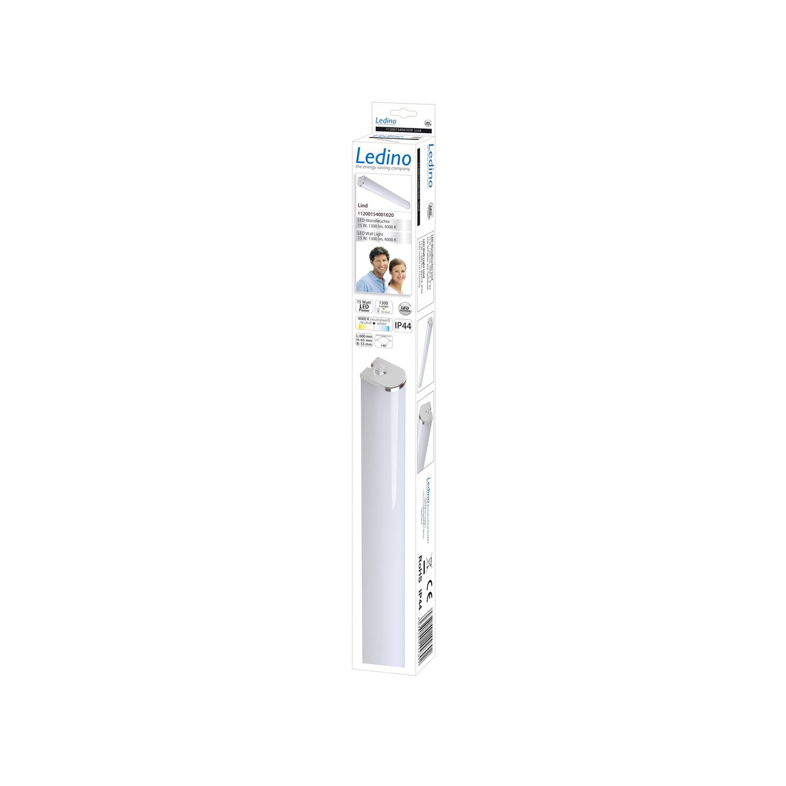 LED-Bad-Wandleuchte Lind IP44 4.000 K chrom/weiß LED-Bad-Wandleuchte Lind IP44 4.000 K chrom/weiß von Ledino