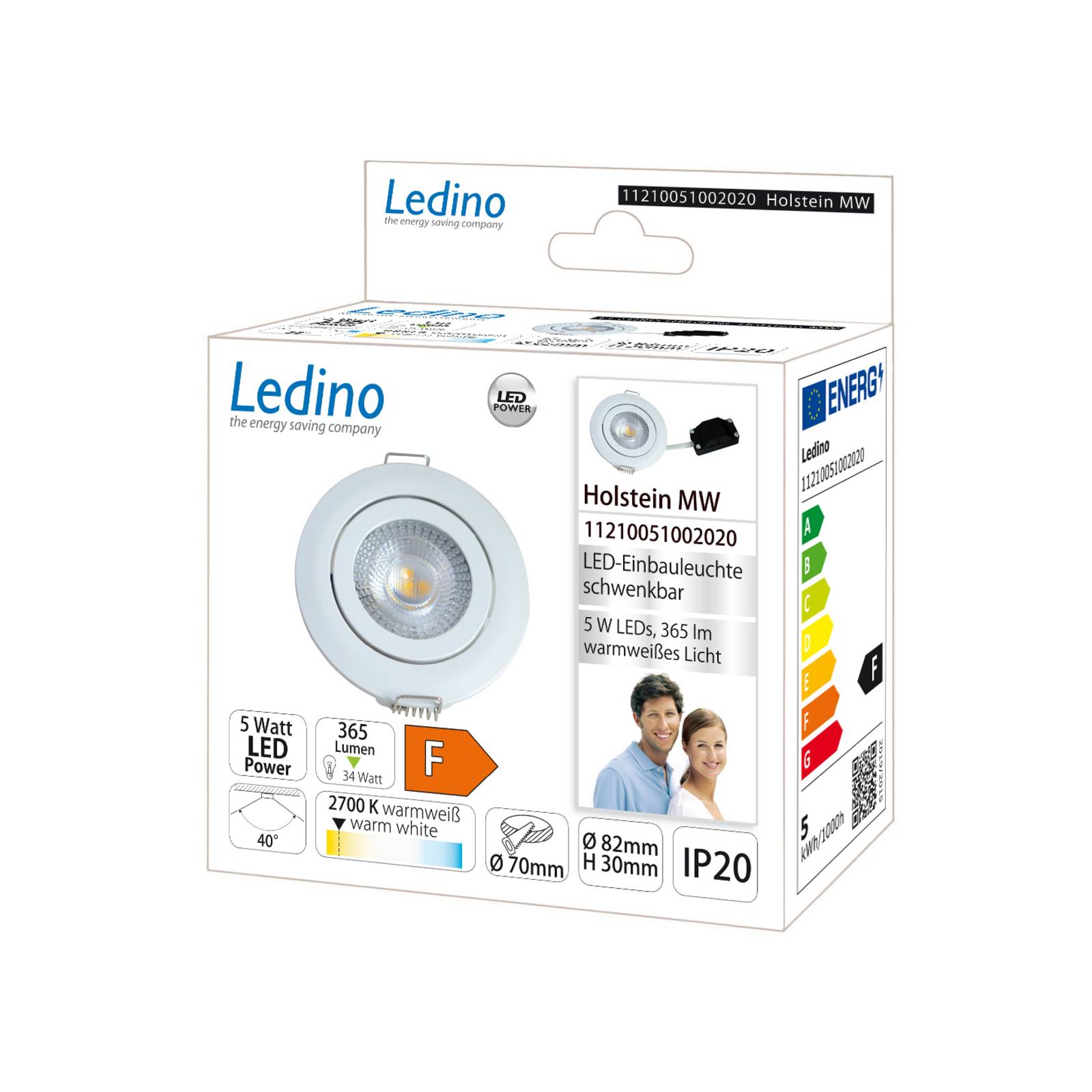 LED-Einbauleuchte Holstein MS, IP20 40°, weiß von Ledino