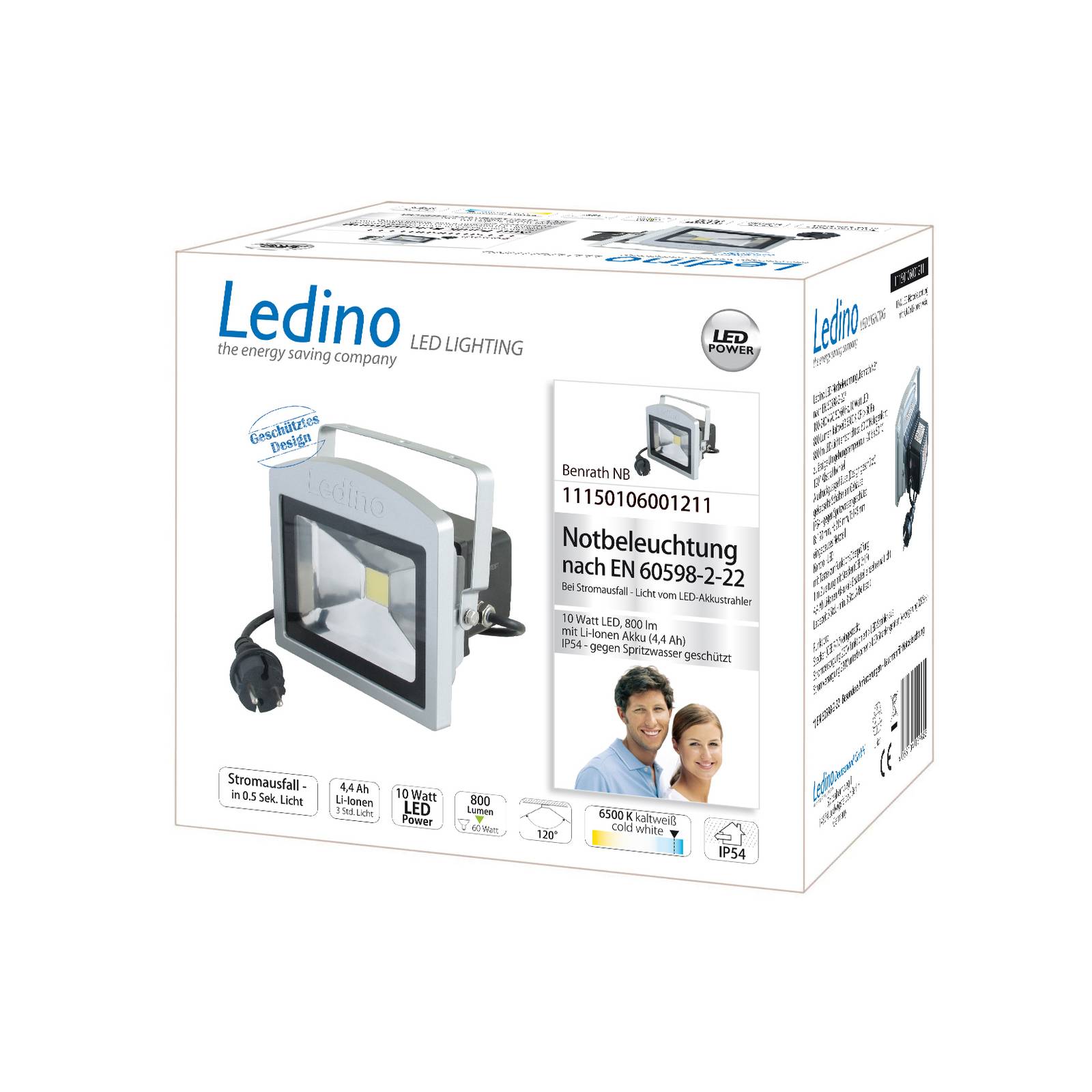 LED-Strahler Benrath NB, Notbeleuchtung mit Akku von Ledino