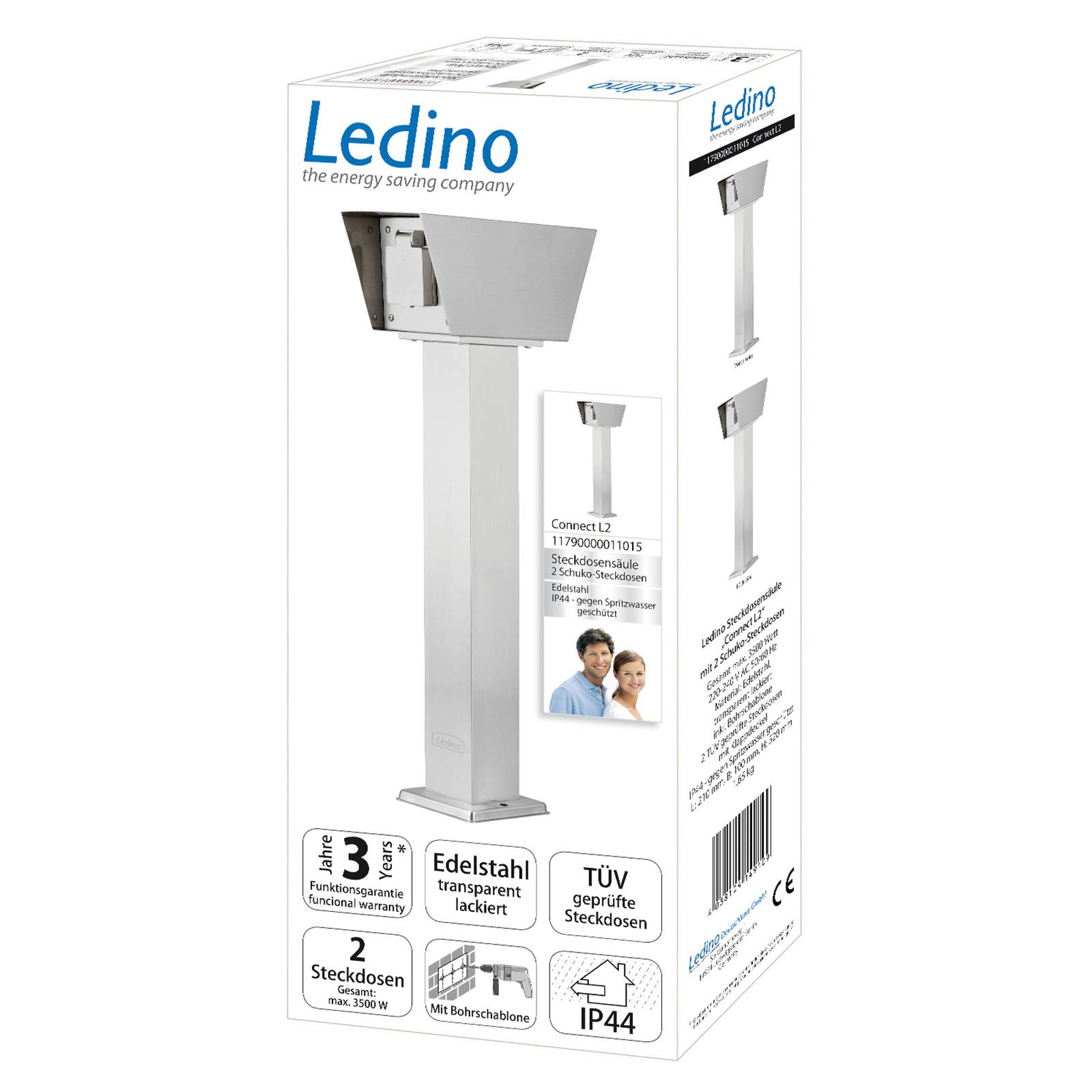 Steckdosensäule Connect L2 mit 2 Dosen, Edelstahl Steckdosensäule Connect L2 mit 2 Dosen, Edelstahl von Ledino
