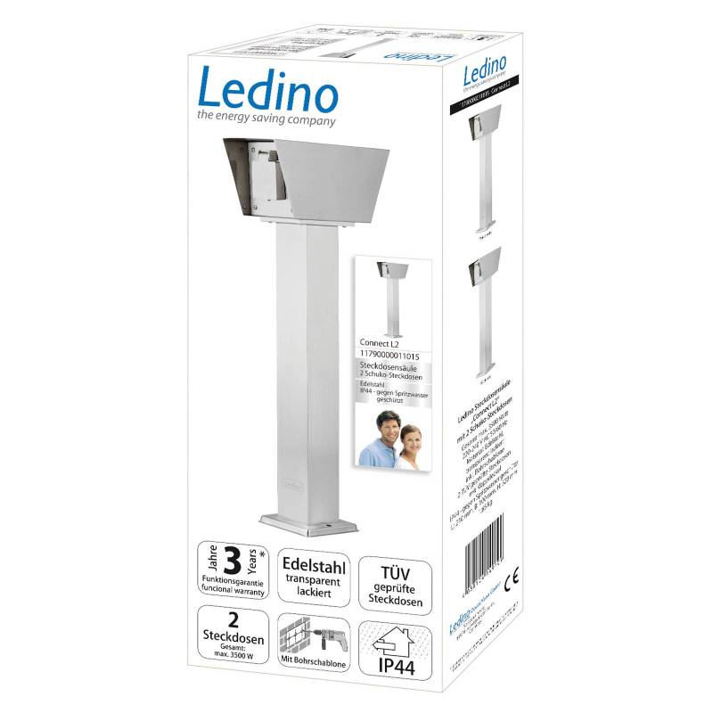 Steckdosensäule Connect L2 mit 2 Dosen, Edelstahl von Ledino