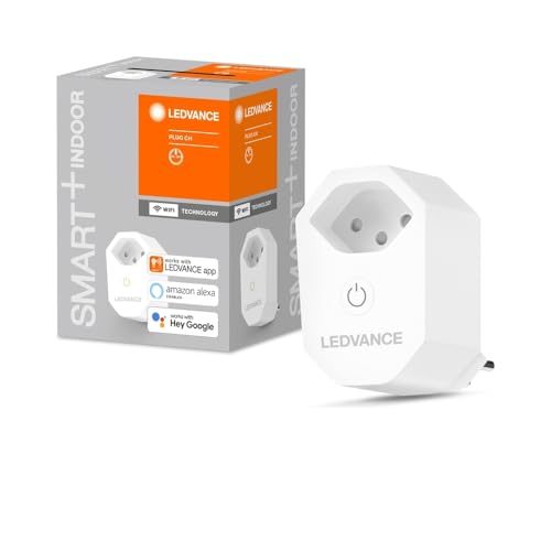LEDVANCE Intelligente WLAN Steckdose, Wifi Steckdose mit Stromzähler für das SMART Home, kompatibel und steuerbar mit Google, Alexa oder per App, 2,4GHz, Version für Schweiz/CH von Ledvance