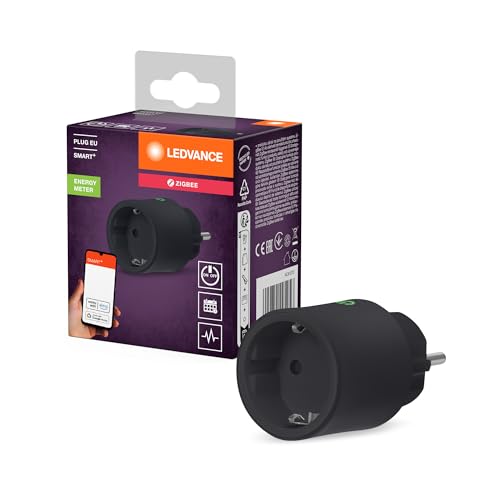 LEDVANCE SMART+ Smarte Steckdose für Innen mit ZigBee Technologie, bindet konventionelle Geräte ins Smart Home ein, misst und spart Stromverbrauch, kompatibel mit Alexa oder Google, schwarz, 1er-Pack von Ledvance