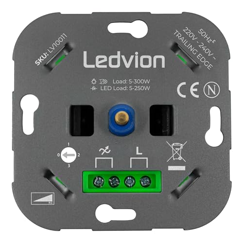 Ledvion LED Dimmer, 5-250 Watt, Universal, Lampe LED, Einbaudimmer, Dimmschalter, Dimmer LED Lampen, Phasenabschnittsdimmer LED, Inkl. Adapter von Ledvion