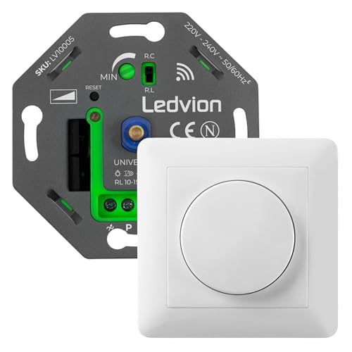 Ledvion LED Dimmer, 5-250 Watt, Universal, Lampe LED, Einbaudimmer, Dimmschalter, Inkl. Dimmer Abdeckplatte, Dimmer- Abdeckrahmen, Dimmer LED Lampen, Phasenabschnittsdimmer LED, Inkl. Adapter von Ledvion