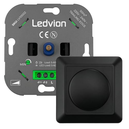 Ledvion LED Dimmer, 5-600 Watt, Universal, Lampe LED, Einbaudimmer, Dimmschalter, Inkl. Dimmer Abdeckplatte, Dimmer- Abdeckrahmen, Dimmer LED Lampen, Phasenabschnittsdimmer LED, Inkl. Adapter von Ledvion