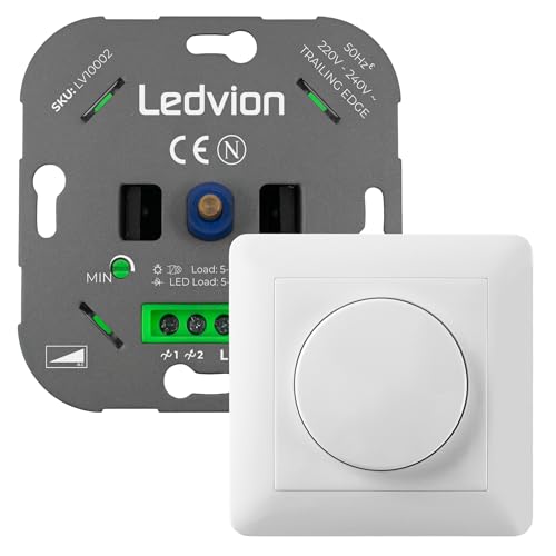 Ledvion LED Dimmer, 5-600 Watt, Universal, Lampe LED, Einbaudimmer, Dimmschalter, Inkl. Dimmer Abdeckplatte, Dimmer- Abdeckrahmen, Dimmer LED Lampen, Phasenabschnittsdimmer LED, Inkl. Adapter von Ledvion