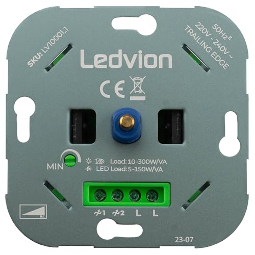 Ledvion LED Dimmer 3-250 Watt | 220-240V | Phasenabschnitt Universal | Drehdimmer Unterputz Dimmschalter Für Dimmbare LEDs | LED 3-250 Watt Und Halogen 3-300 W | Lampen von 0 auf 100% dimmen von Ledvion