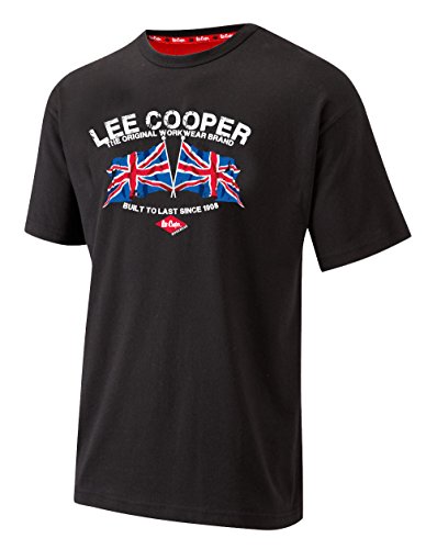 Lee Cooper Herren Arbeitskleidung Baumwoll-T-Shirt mit Union Jack-Design, Schwarz, 3XL von Lee Cooper