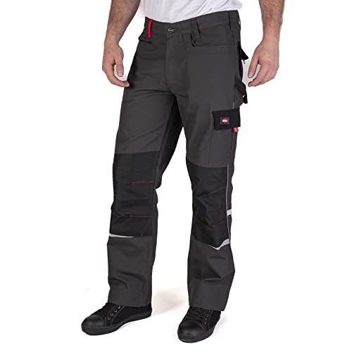 Lee Cooper Herren Kontrast Dreifach genähte Multi Tool Pocket Moderne Fracht Kneepad Taschen Arbeitssicherheit Hosen, Grau, 34" Taille Großes Bein (33" ) von Lee Cooper