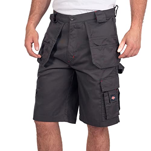 Lee Cooper LCSHO810 Dreifach genähte Holstertasche und Multi-Tool-Taschen für Herren, Cargo-Arbeits-Sicherheitsshorts, Grau, 38 W von Lee Cooper