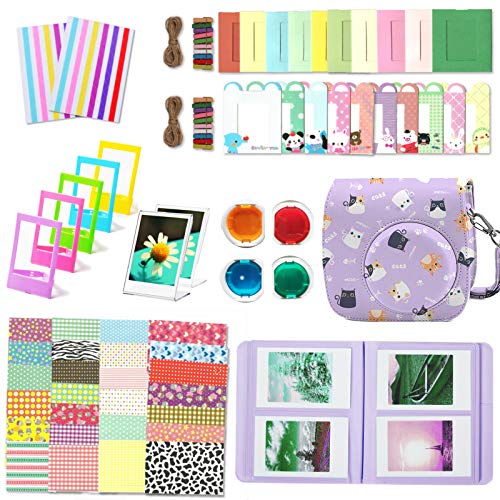 Leebotree Sofortbildkameras Kamera Zubehör Kompatibel mit Instax Mini 12 Sofortbildkamera beinhaltet Tasche/Album/Rahmenaufkleber/Eckaufkleber (Lila Katze) von Leebotree