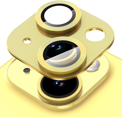 2 Stück Kameraschutz Kompatibel mit iPhone 14 6,1 Zoll/ 14 Plus 6,7 Zoll Gehärtetes Glas Klar Kamera Schutzfolie mit Metall Ring Entworfen für MagSafe Schnapp-Adapter für Magnetische Befestigung Gelb von Leedia