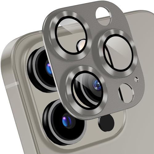 2 Stück Kameraschutz Kompatibel mit iPhone 15 Pro 6,1" / 15 Pro Max 6,7" Klar Kamera Gehärtetes Glas mit Metall Ring Entworfen für MagSafe Schnapp-Adapter für Magnetische Befestigung Titan Natur von Leedia