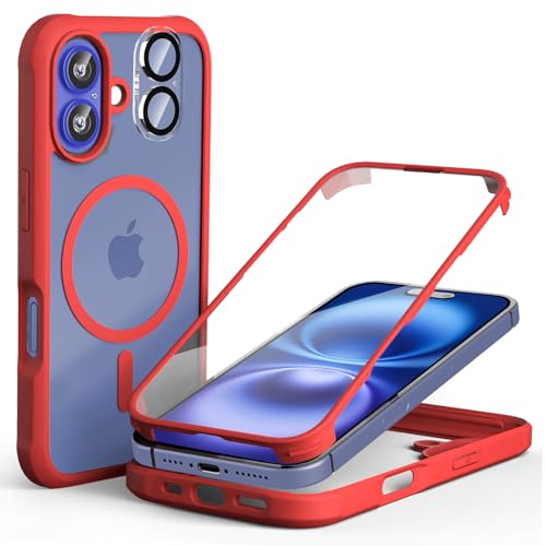 Leedia 360 Grad Hülle Kompatibel mit Magsafe iPhone 16 Hülle + 2 Kameraschutz Ganzkörper Eingebauter Glas Displayschutzfolie iPhone 16 Schutzhülle Transparent Clear Handyhülle für iPhone 16 6.1" Rot Leedia 360 Grad Hülle Kompatibel mit Magsafe iPhone 16 Hülle + 2 Kameraschutz Ganzkörper Eingebauter Glas Displayschutzfolie iPhone 16 Schutzhülle Transparent Clear Handyhülle für iPhone 16 6.1" Rot von Leedia