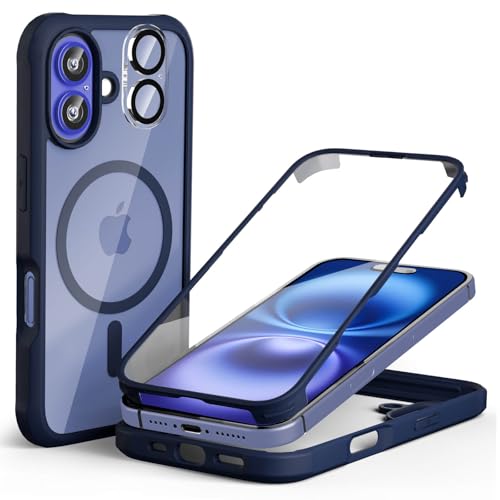 Leedia 360 Grad Hülle Kompatibel mit Magsafe iPhone 16 Hülle + 2 Kameraschutz Ganzkörper Eingebauter Glas Displayschutzfolie iPhone 16 Schutzhülle Transparent Clear Handyhülle für iPhone 16 6.1" Blau Leedia 360 Grad Hülle Kompatibel mit Magsafe iPhone 16 Hülle + 2 Kameraschutz Ganzkörper Eingebauter Glas Displayschutzfolie iPhone 16 Schutzhülle Transparent Clear Handyhülle für iPhone 16 6.1" Blau von Leedia