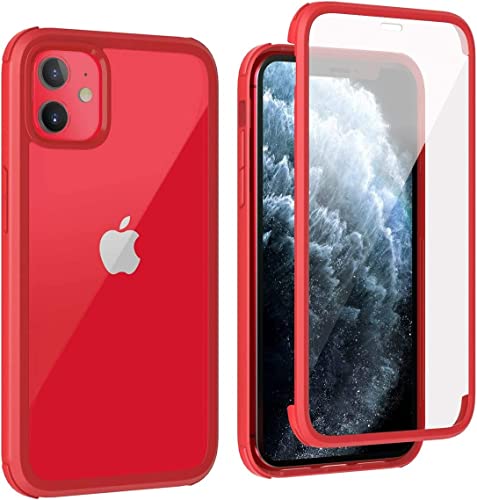 Leedia 360 Grad Hülle Kompatibel mit iPhone 11 Hülle Ganzkörper Eingebauter Glas Displayschutzfolie Stoßfest iPhone 11 Schutzhülle Transparent Clear Durchsichtig Handyhülle für iPhone 11 6.1" Rot von Leedia