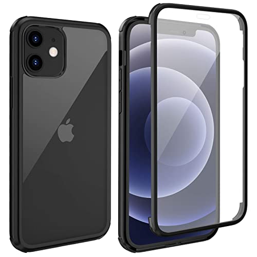 Leedia 360 Grad Hülle Kompatibel mit iPhone 12 Mini Hülle Ganzkörper Eingebauter Glas Displayschutzfolie Stoßfest Schutzhülle Transparent Durchsichtig Handyhülle für iPhone 12 Mini 5G 5.4" Schwarz von Leedia