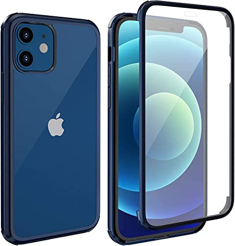 Leedia 360 Grad Hülle Kompatibel mit iPhone 12 Mini Hülle Ganzkörper Eingebauter Glas Displayschutzfolie Stoßfest Schutzhülle Transparent Durchsichtig Handyhülle für iPhone 12 Mini 5G 5.4" Blau von Leedia
