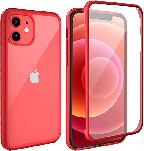 Leedia 360 Grad Hülle Kompatibel mit iPhone 12 Mini Hülle Ganzkörper Eingebauter Glas Displayschutzfolie Stoßfest Schutzhülle Transparent Durchsichtig Handyhülle für iPhone 12 Mini 5G 5.4" Rot von Leedia