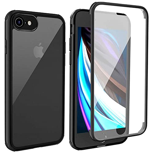 Leedia 360 Grad Hülle Kompatibel mit iPhone SE 2020 Hülle Ganzkörper Eingebauter Glas Displayschutzfolie Stoßfest iPhone SE 2022 Schutzhülle Transparent Handyhülle für iPhone 8/SE3/SE2 4.7" Schwarz von Leedia