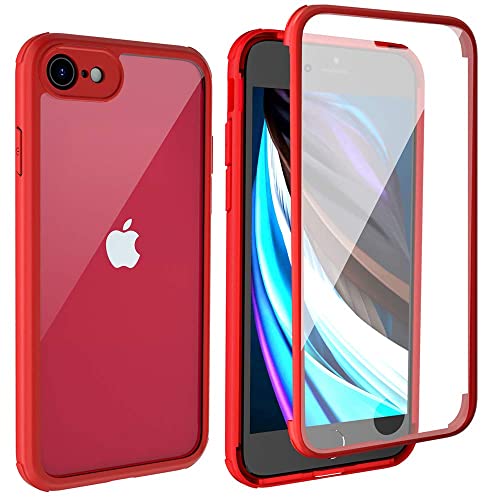 Leedia 360 Grad Hülle Kompatibel mit iPhone SE 2020 Hülle Ganzkörper Eingebauter Glas Displayschutzfolie Stoßfest iPhone SE 2022 Schutzhülle Transparent Handyhülle für iPhone 8/SE3/SE2 4.7" Rot von Leedia