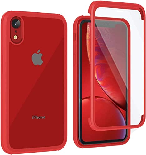 Leedia 360 Grad Hülle Kompatibel mit iPhone XR Hülle Ganzkörper Eingebauter Glas Displayschutzfolie Stoßfest iPhone XR Schutzhülle Transparent Clear Durchsichtig Handyhülle für iPhone XR 6.1" Rot von Leedia