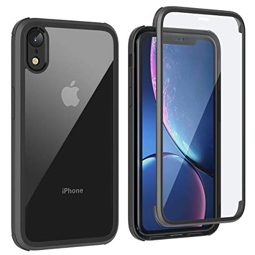 Leedia 360 Grad Hülle Kompatibel mit iPhone XR Hülle Ganzkörper Eingebauter Glas Displayschutzfolie Stoßfest iPhone XR Schutzhülle Transparent Clear Durchsichtig Handyhülle für iPhone XR 6.1" Schwarz von Leedia