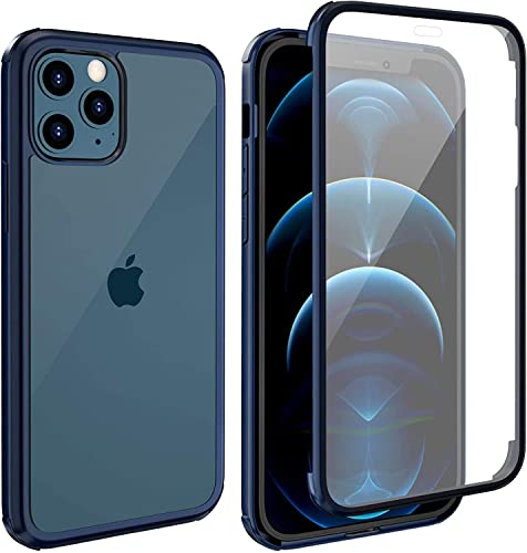 Leedia 360 Grad Kompatibel mit iPhone 12 Pro Max Hülle Ganzkörper Eingebauter Glas Displayschutzfolie Stoßfest Schutzhülle Transparent Durchsichtig Handyhülle für iPhone 12 Pro Max 5G 6.7" Blau von Leedia