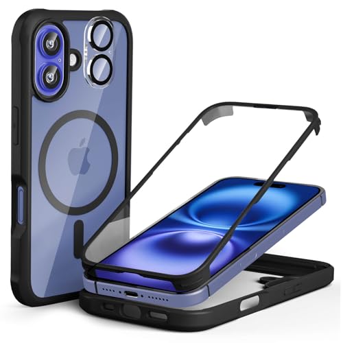 Leedia Handyhülle Kompatibel mit iPhone 16 Plus Magsafe Hülle 360 Grad Ganzkörper Eingebauter Panzerglas Displayschutz Schutzfolie Case Stoßfest Schutzhülle für iPhone 16 Plus 6.7" Schwarz von Leedia