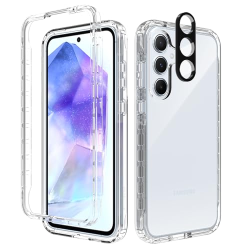 Leedia Ganzkörper Kompatibel mit A55 Hülle 360 Grad Handyhülle Galaxy A55 Stoßfest Komplettschutz Bumper Case Transparent mit Eingebautem Displayschutz Cover rutschfest für Samsung Galaxy A55 5G von Leedia