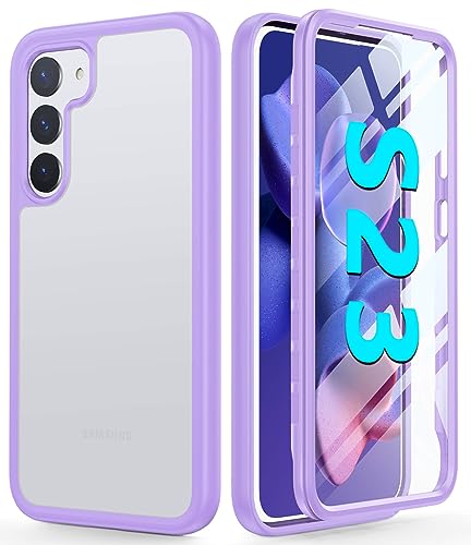 Leedia Ganzkörper Kompatibel mit S23 Hülle 360 Grad Handyhülle Galaxy S23 Stoßfest Komplettschutz Case Transparent mit Eingebautem Displayschutz Cover für Samsung Galaxy S23 5G 6.1" Matt Lila von Leedia